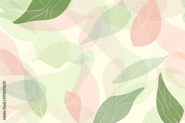 Fototapeta 柔らかな色合いの植物が重なる春の抽象背景デザイン