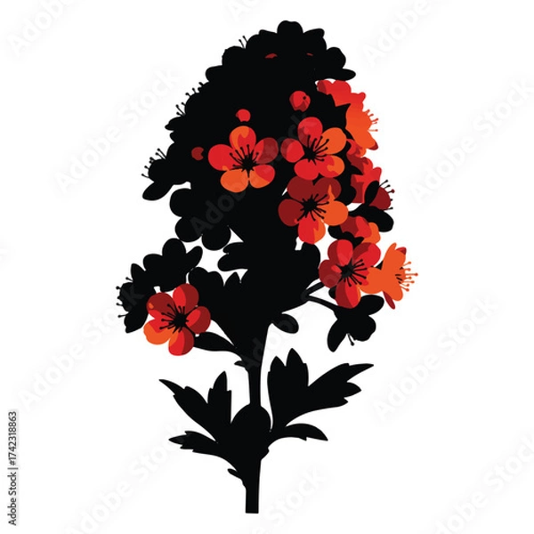 Obraz Stylized Floral Illustration with Cherry Blossom Flowers and Bold Silhouette Design