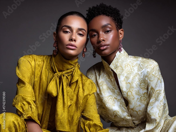 Fototapeta Young Ukrainian man and woman in yellow attire representing modern national pride, unity, and shared strength of a new generation.
