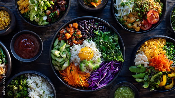 Obraz High-quality food images captured in natural light, featuring fusion, vegetarian, and colorful street food