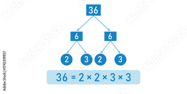 Fototapeta Prime Factor Tree of 36 in mathematics.