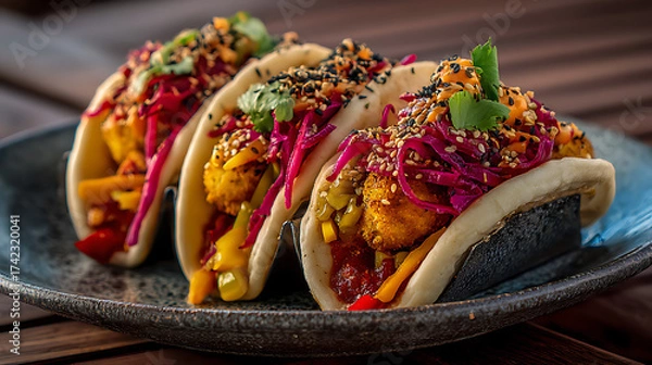 Obraz High-quality food images captured in natural light, featuring fusion, vegetarian, and colorful street food