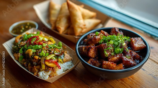 Obraz High-quality food images captured in natural light, featuring fusion, vegetarian, and colorful street food