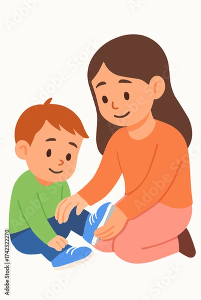 Obraz Sister Helping with Shoes Vector