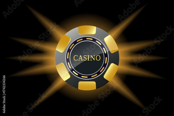 Fototapeta 3d gold poker chip. Suitable for topics related to gaming, casino, luxury, bonuses and privileges. Vector illustration.