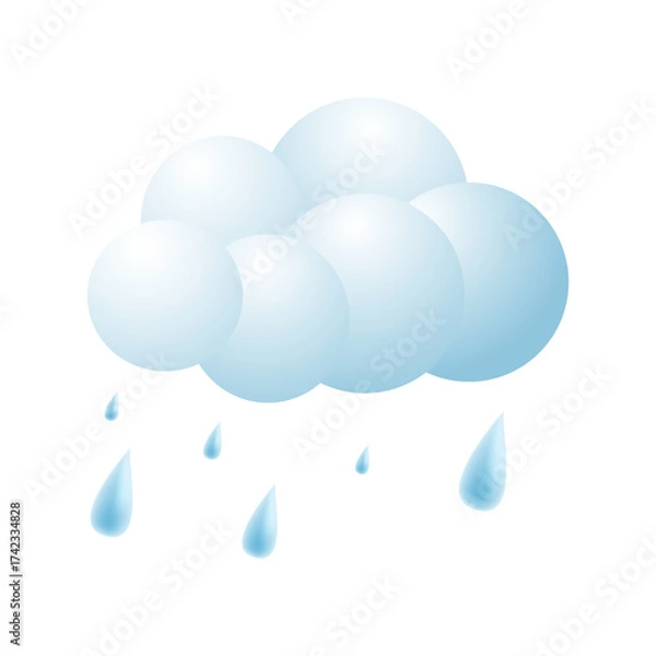 Fototapeta 3D rainy weather icon. Realistic raindrops and clouds. The symbol of the storm, the autumn season. Meteorological weather forecast. Vector illustration