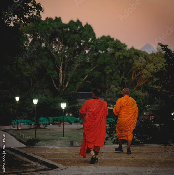 Obraz Thai monks walking in the garden of Himeji castle