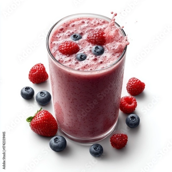 Fototapeta Vibrant berry smoothie with splash, pink, red, and blue, representing healthy nutrition and refreshment