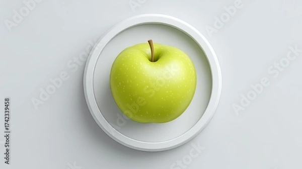 Fototapeta Minimalist green apple on white circle, green and white, representing health and simplicity,