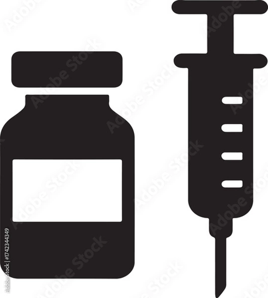 Obraz Minimalist Vaccine and Syringe Icon – Medical Injection, Immunization, Healthcare Symbol