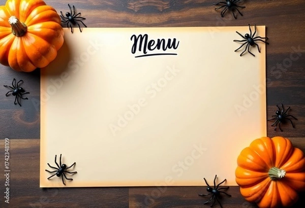 Fototapeta Blank menu form on aged paper for Halloween with space for text