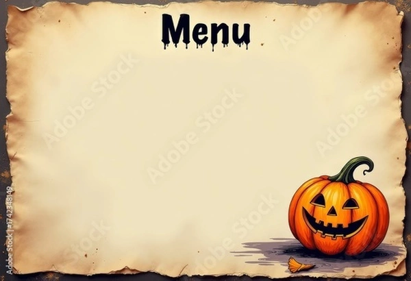 Fototapeta Blank menu form on aged paper for Halloween with space for text