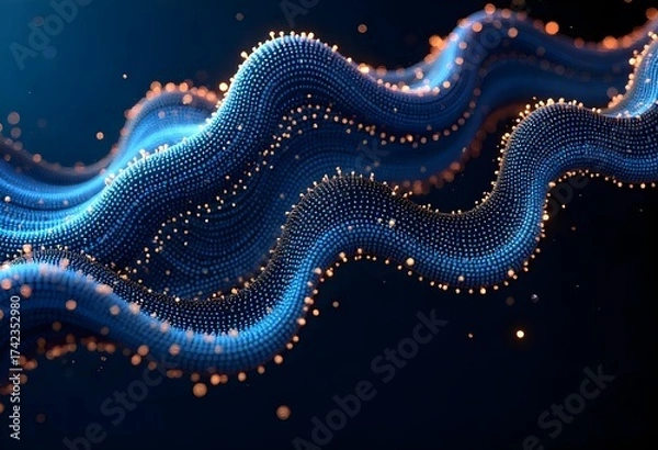 Fototapeta Abstract blue lines with blue dots flowing in a swirling pattern, creating a sense of movement and depth, on a blue background