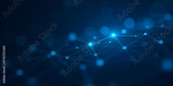 Fototapeta Abstract network of interconnected blue dots and lines forming a grid-like structure, dark blue background, creating a sense of depth and connectivity