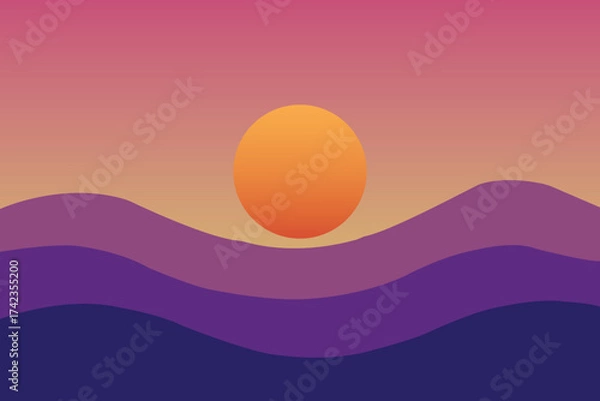 Obraz Minimal Sunset Landscape with Colorful Gradient Hills