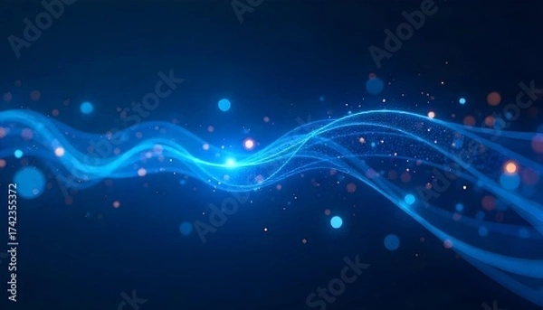 Fototapeta Abstract blue technology background with glowing light trails and geometric shapes, futuristic and modern design, dark blue color palette 