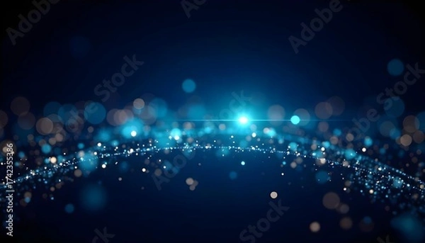 Fototapeta Abstract blue technology background with glowing light trails and geometric shapes, futuristic and modern design, dark blue color palette 