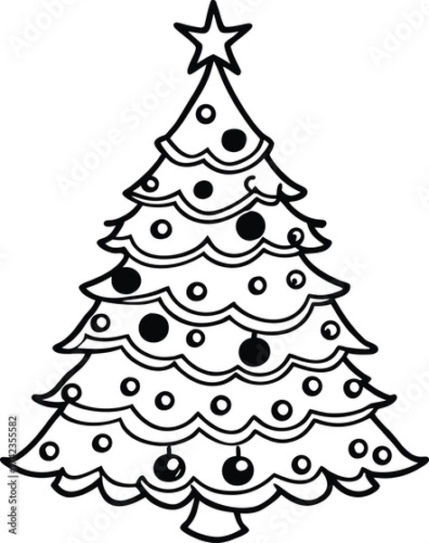 Fototapeta Festive christmas pine tree decorated with colorful ornaments isolated on white background isolated on transparent background