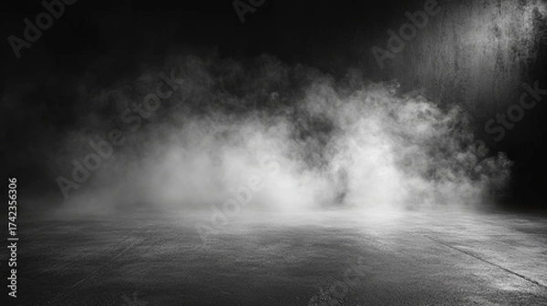 Obraz A dark space filled with swirling fog, creating an eerie and mysterious atmosphere.