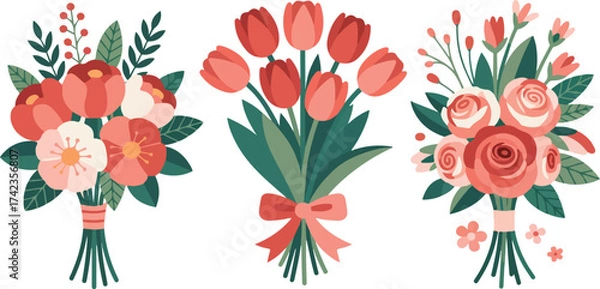 Fototapeta Three bouquets of flowers in vector illustration