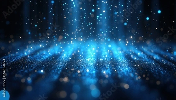 Obraz A mesmerizing blue scene featuring sparkling particles, resembling a dreamy atmosphere filled with light and movement.