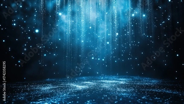 Obraz A mesmerizing scene of sparkling blue lights and shimmering particles, creating a dreamy, ethereal atmosphere reminiscent of starlit skies or magical environments.