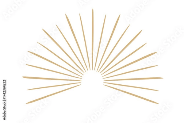 Obraz Golden sun rays vector illustration. Vintage sunburst background for boho design. Retro sunrise icon. Abstract half sun symbol for logo, web banner, or decorative wallpaper.