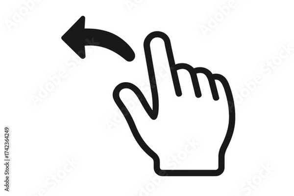 Obraz Swipe left icon vector. Hand gesture for touchscreen interface. Finger sliding or moving left. Previous, back, or reject concept for mobile app and website design. UI element.