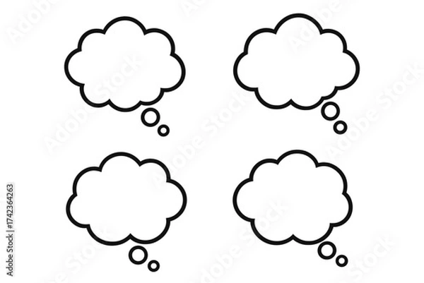 Obraz Thought bubble vector icon set. Thinking cloud illustration. Blank speech bubbles for comic dialog. Communication, idea concept. Simple flat outline design graphic element.