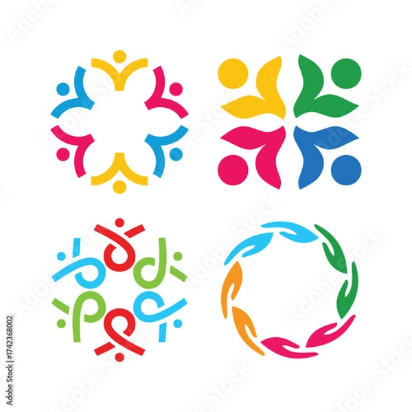 Obraz Colorful abstract designs embracing round and square group unity symbols