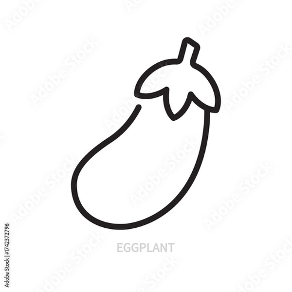 Fototapeta Eggplant / aubergine line icon. Vegetable symbol. Food concept. Isolated on a white background. Flat design. Editable stroke. Vector illustration.