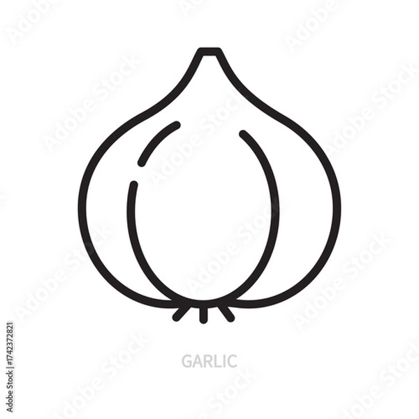 Fototapeta Garlic line icon. Vegetable symbol. Food concept. Isolated on a white background. Flat design. Editable stroke. Vector illustration.