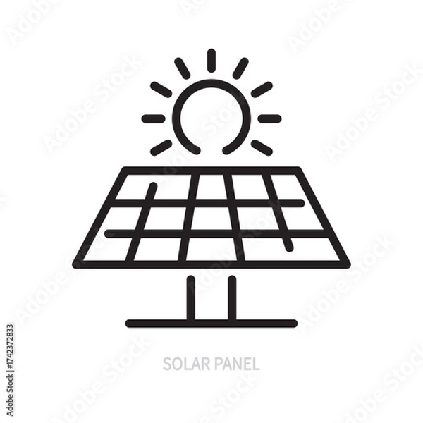 Fototapeta Solar panel line icon, symbol. Ecology, environment concept. Isolated on a white background. Editable stroke. Flat design. Vector illustration.