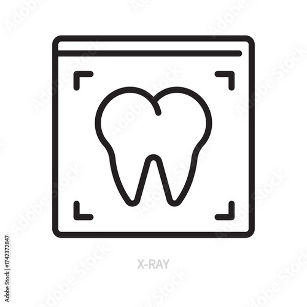 Fototapeta X-ray tooth line icon. Dental symbol. Dentistry, stomatology, medicine, hygiene concept. Isolated on a white background. Editable stroke. Flat design. Vector illustration.