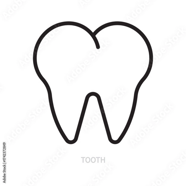 Fototapeta Tooth line icon. Dental symbol. Dentistry, stomatology, medicine, hygiene concept. Isolated on a white background. Editable stroke. Flat design. Vector illustration.