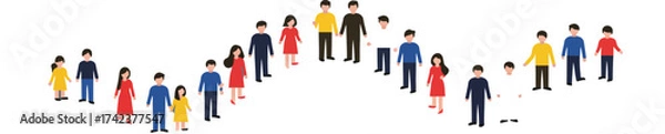 Fototapeta Diverse group of people standing in wave formation with colorful clothing and casual posture vector illustration 
