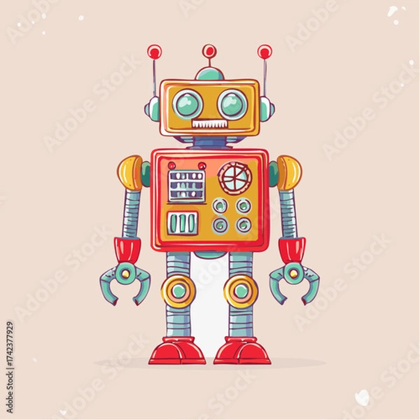 Fototapeta retro robots are standing side by side, vector cartoon illustration