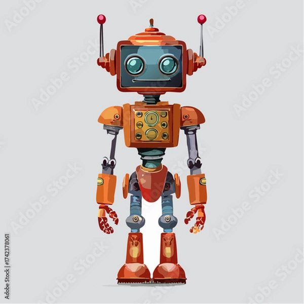 Fototapeta retro robots are standing side by side, vector cartoon illustration