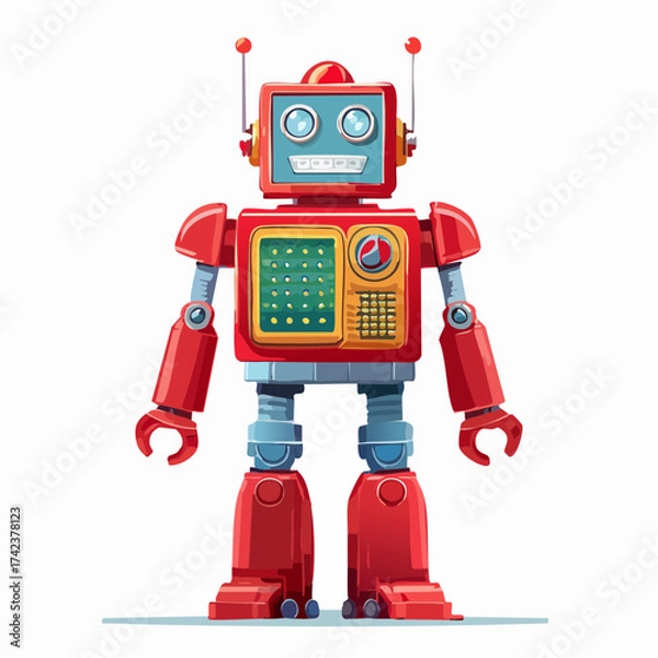 Fototapeta retro robots are standing side by side, vector cartoon illustration