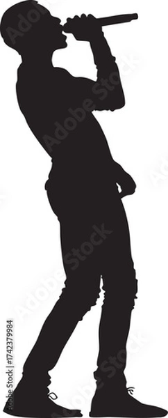 Fototapeta silhouette of a person singing with microphone