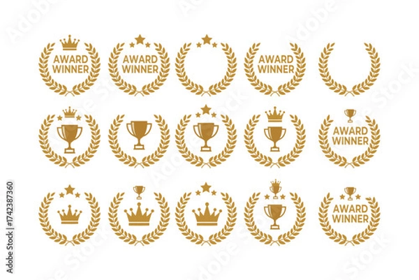 Obraz Golden Awards and Accolades: A collection of elegant, golden laurel wreaths and trophies, each symbolizing achievement, success, and recognition in various fields. A symbol of honor.