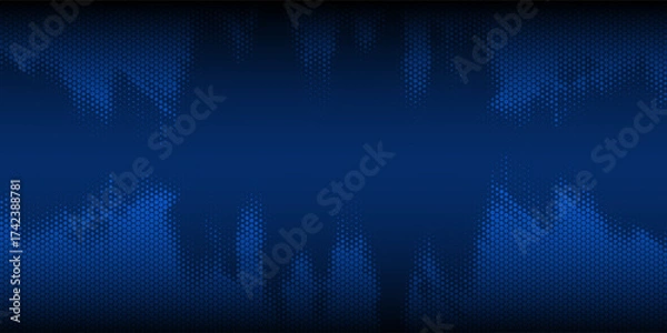 Fototapeta Abstract vector torn blue halftone sound wave. Scrathed dotted texture element.