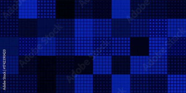 Fototapeta Digital Technology Colorful Blue Pixels Mosaic Background. Digital Data Square Blue Pattern. Digital Pixel Mosaic Pattern. Vector Illustration.