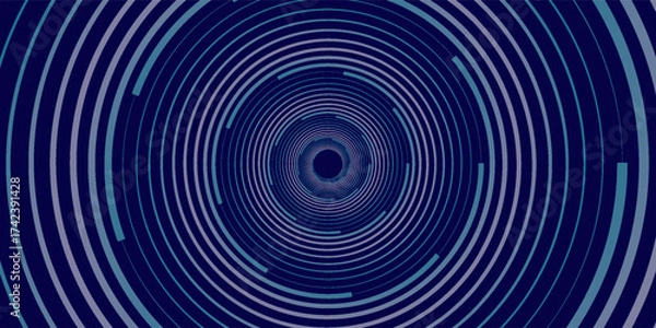 Fototapeta Abstract blue digital dynamic circle with hexagon line on dark background. Futuristic hi-technology concept. Sound wave. Vector illustration