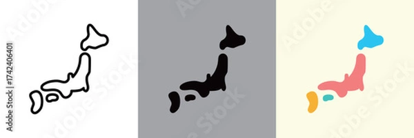 Obraz 日本地図のカラーとモノクロアイコン