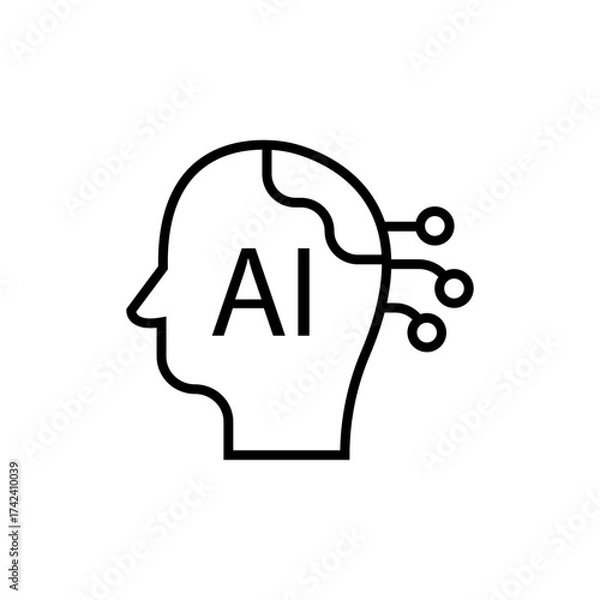 Fototapeta Minimal line icon set representing artificial intelligence technology