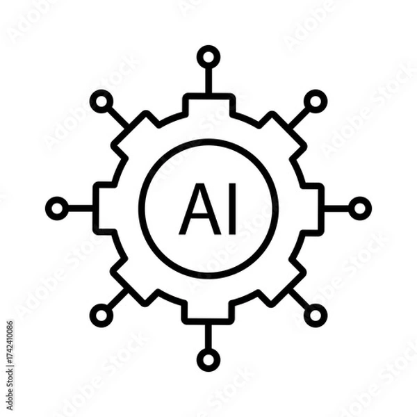Fototapeta Minimal line icon set representing artificial intelligence technology