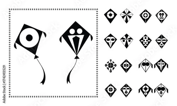 Obraz Set of Black and White Abstract Geometric Kite Vector Icons and Symbols
