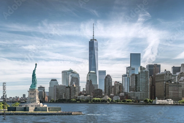 Obraz The Statue of Liberty with One World Trade Center background, Landmarks of New York City, USA