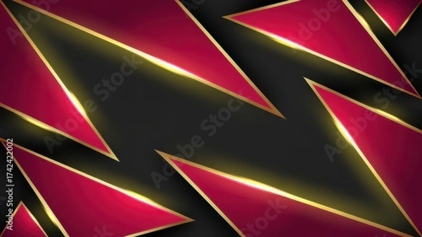 Fototapeta Abstract geometric red and gold glowing shapes backdrop with dynamic lines and futuristic design elements illustration